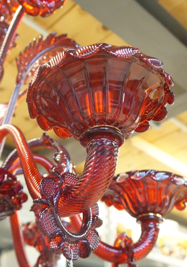 Red Murano Chandelier "Marte" With 6 Lights