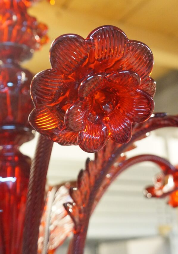 Red Murano Chandelier "Marte" With 6 Lights
