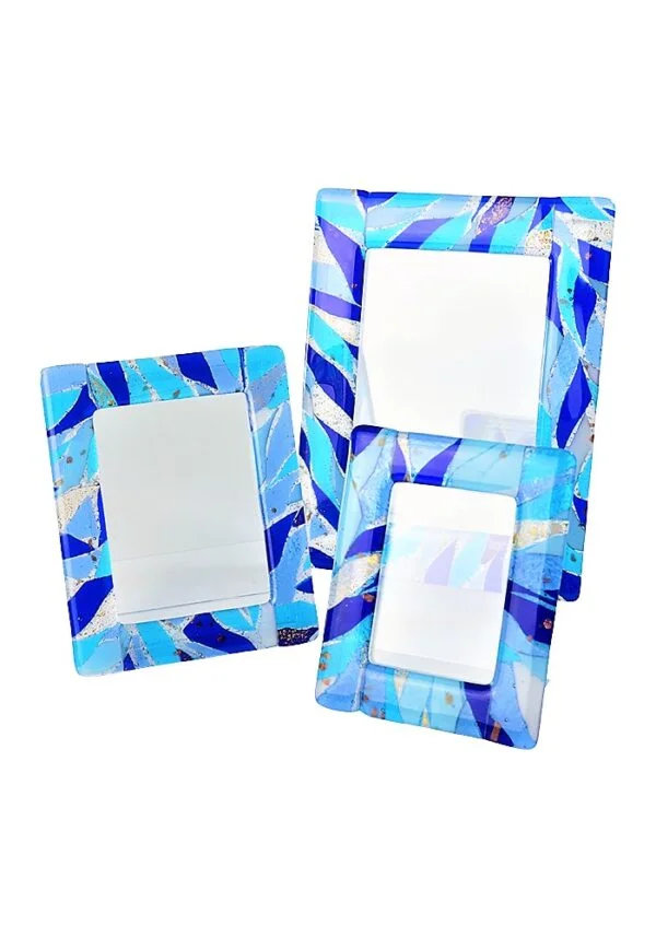 Picture Frame Murano Glass – Blue Flakes Gold Leaf 24kt