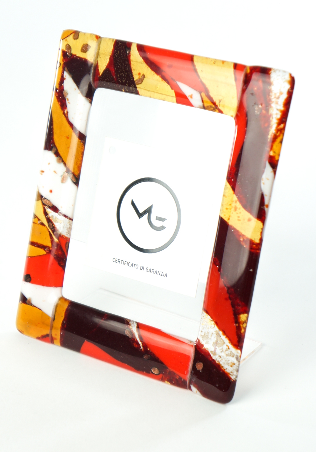 Picture Frame Murano Glass Red Flakes Gold Leaf 24kt Made Murano Glass