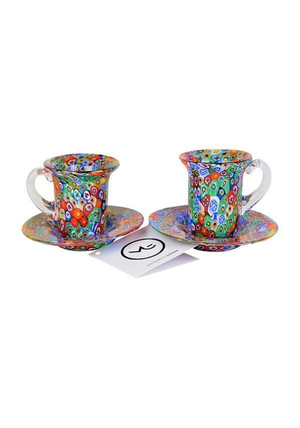 Set Of 2 Coffee Murano Glasses With Plate - Murano Glass