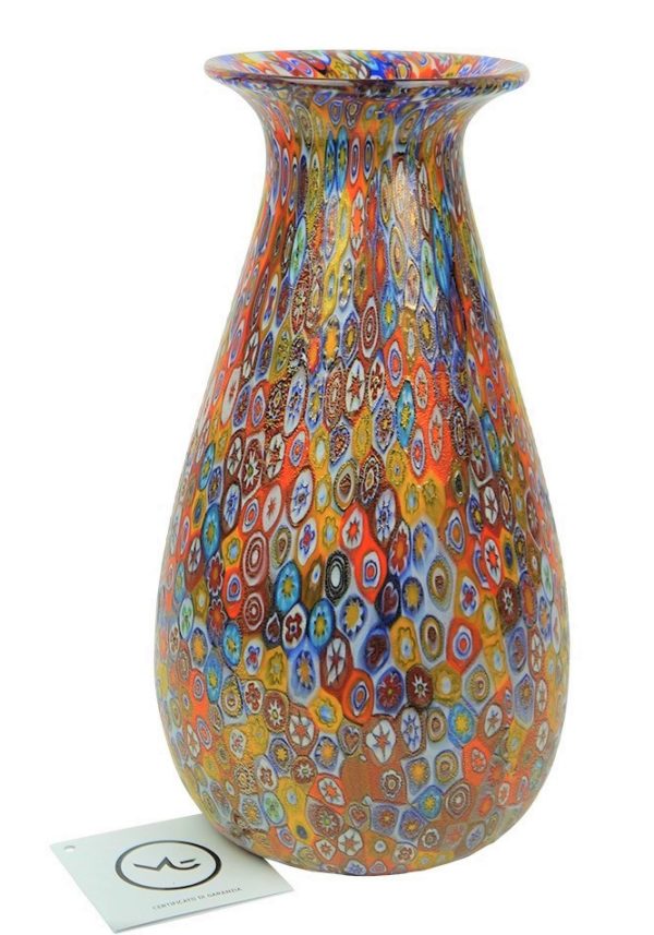 Venetian Glass Vase Tulip With Murrina Millefiori