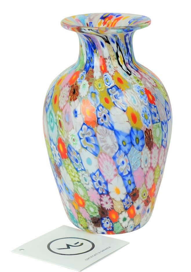 Venetian Glass Vase - Harlequin - With Murrina Millefiori
