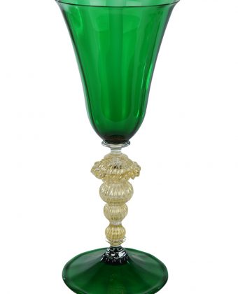 Murano Glass Green Goblet With Gold 24Kt