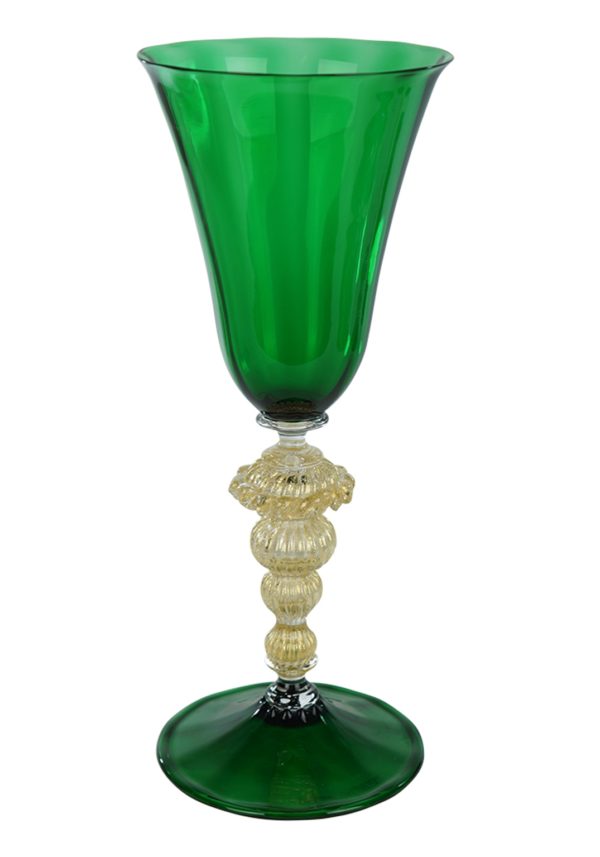 Murano Glass Green Goblet With Gold 24Kt