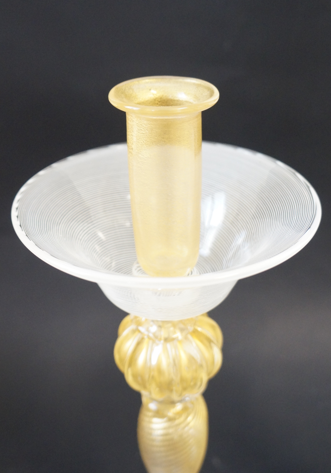 Pair Of Candles Holder In Murano Glass With Filigree And Gold 24 Carats