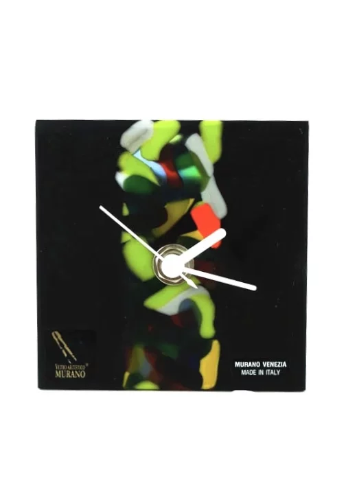 Tanduo - Black Murano Glass Table Clock With Green Decorations