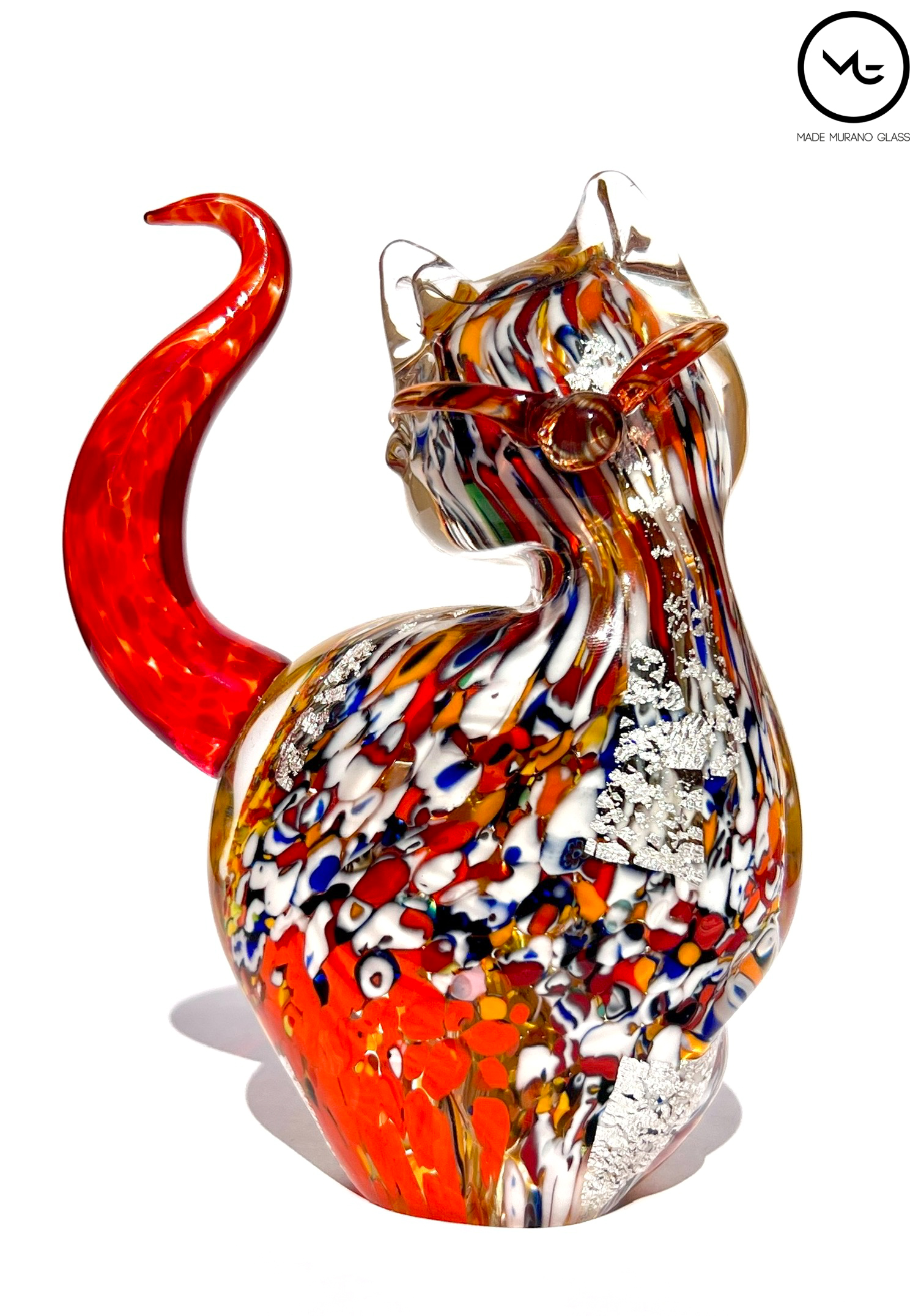 MURANO GLASS ムラノ レッド ライオン モチーフ 装飾 デカンタ Collection Aida Sommerso - Red Murano Glass Cat - Made Murano Glass