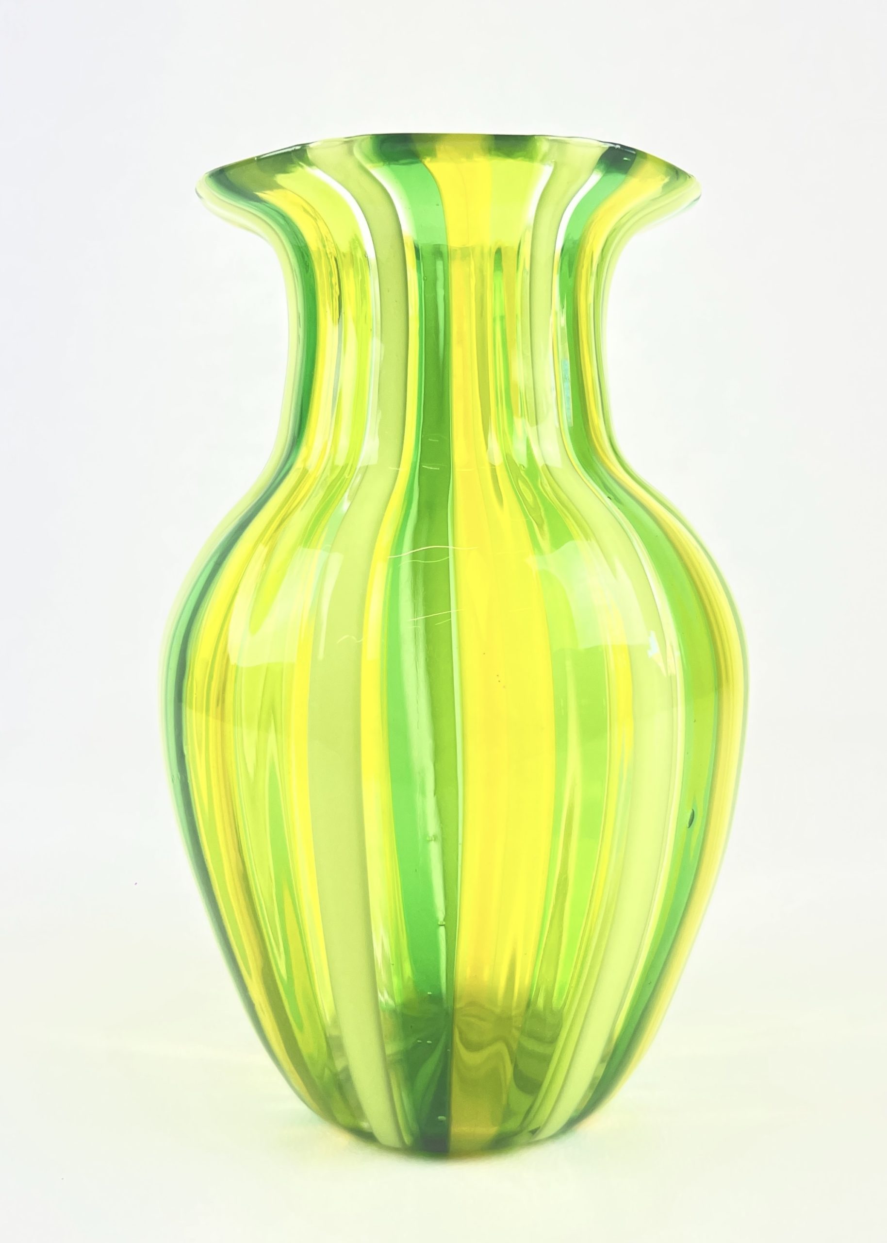 1960s Mid-Century Modern Green & Yellow Murano Glass Vase by