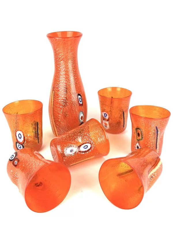 MURANO GLASS 蓋物 オレンジ ミルフィオリ お碗 MURANO】ITALY☆ムラノ