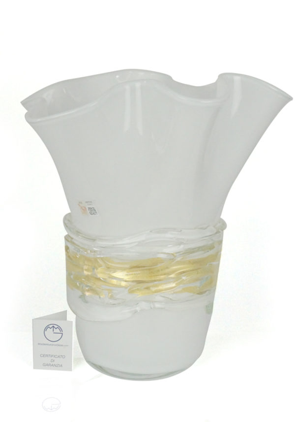 Orodory - Exclusive White Glass Vase With Real Gold Leaf 24k