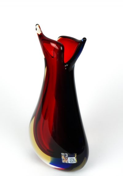 Glasier- Vaso Sommerso Rosso Blu Ambra- Made Murano Glass