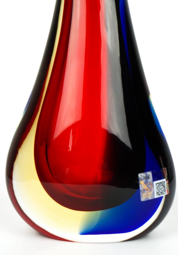 Glasier- Vaso Sommerso Rosso Blu Ambra- Made Murano Glass