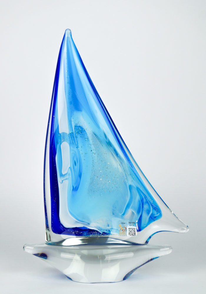 Barca A Vela Media Calcedonio Blu - Made Murano Glass