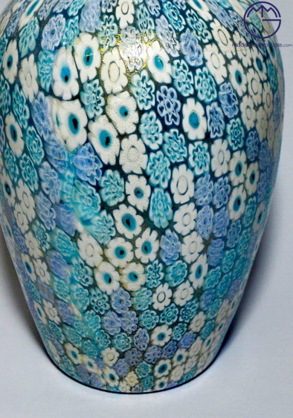 Big Murano Glass Vase With Murrina Millefiori And Gold 24 Carats