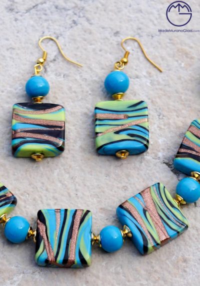 Ocean - Necklace And Earrings In Murano Glass - Venetian Glass Jewellery