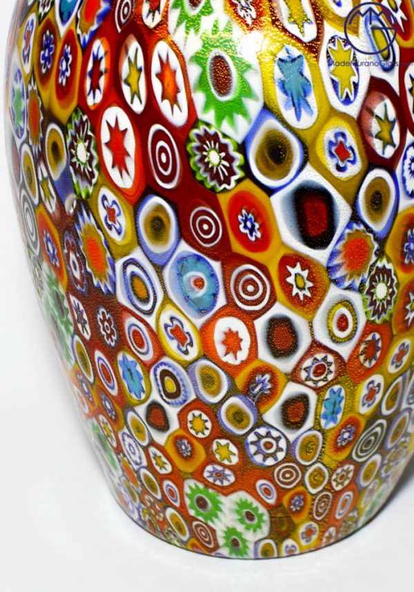 Big Murano Glass Vase With Murrina Millefiori And Gold Leaf 24kt