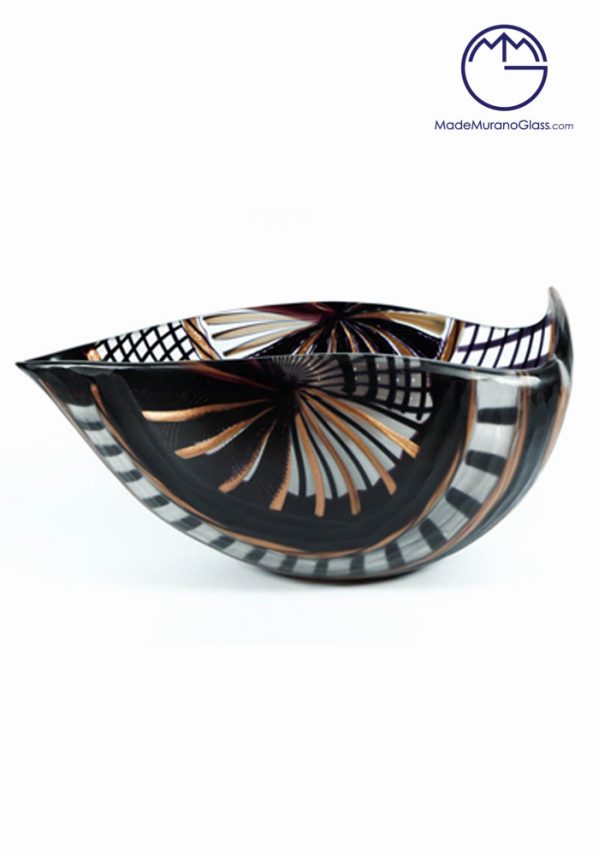 El Santo - Black Murano Glass Bowl Engraved