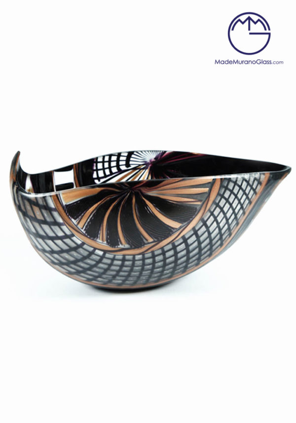 El Santo - Black Murano Glass Bowl Engraved