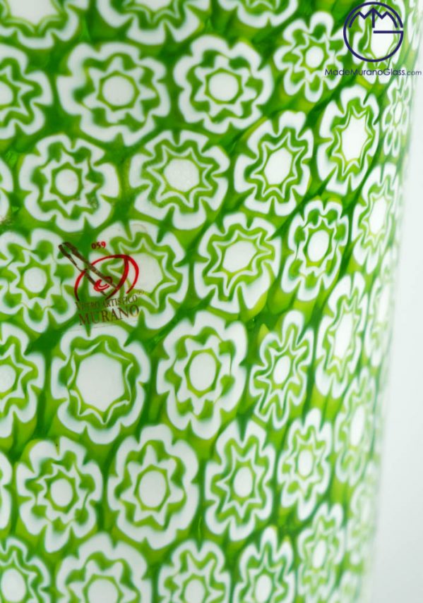 Vaso Vetro Murano Verde Con Murrina E Oro 24 Carati