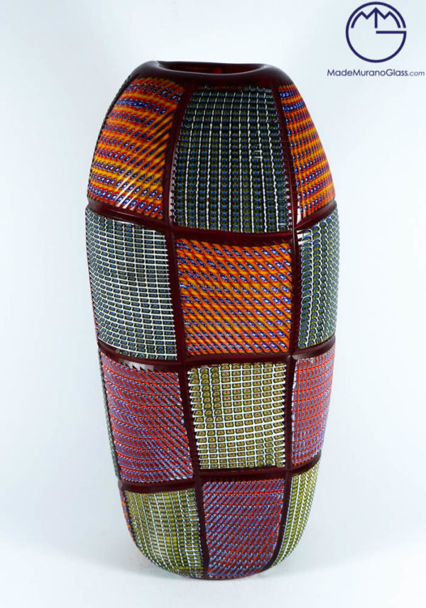 Exclusive Venetian Glass Vase - Abudabi - With Murrina Engraved - Murano Art