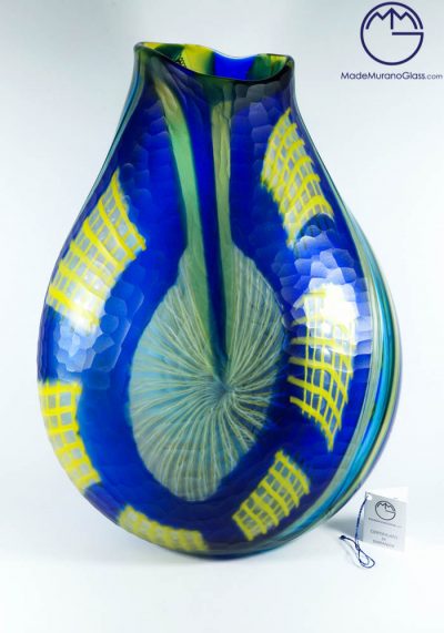Exclusive Venetian Glass Vase Engraved -MURANO Art Glass-