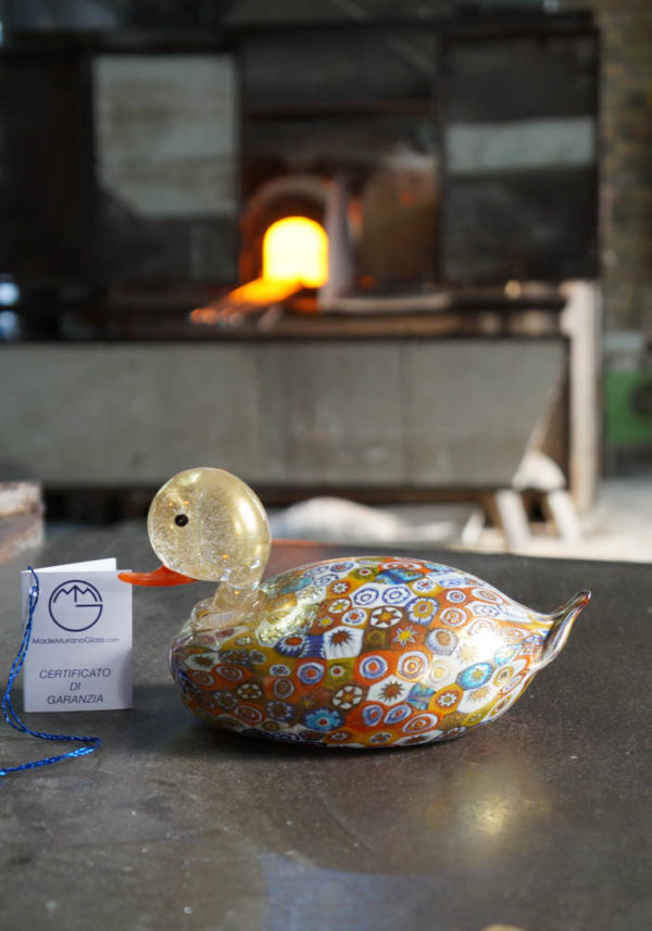 Murano Glass Animals - Duck With Murrina And Gold - Murano Art