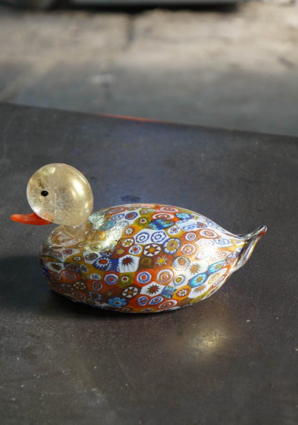 Murano Glass Animals - Duck With Murrina And Gold - Murano Art