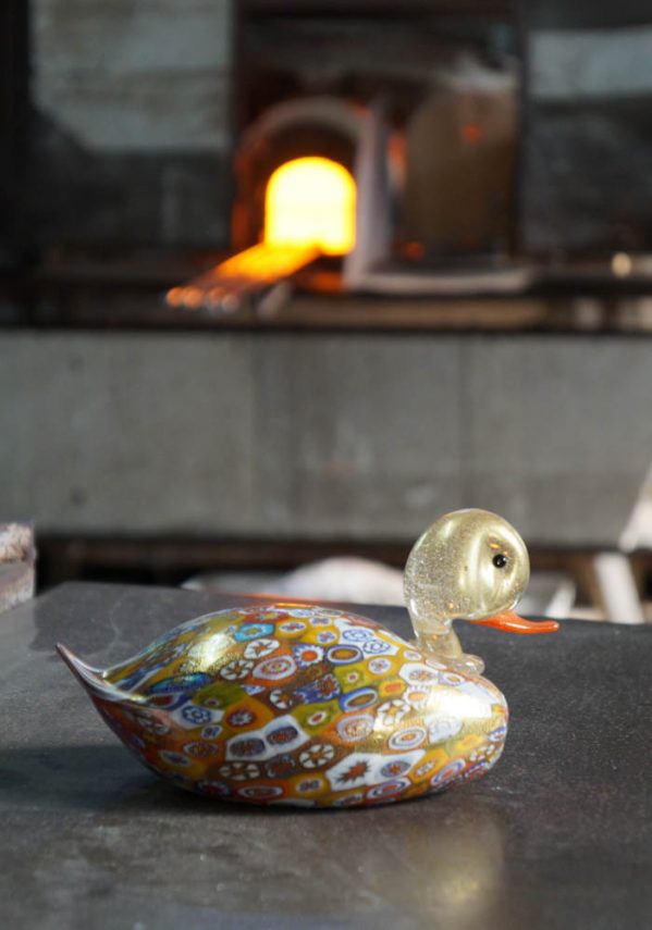 Murano Glass Animals - Duck With Murrina And Gold - Murano Art