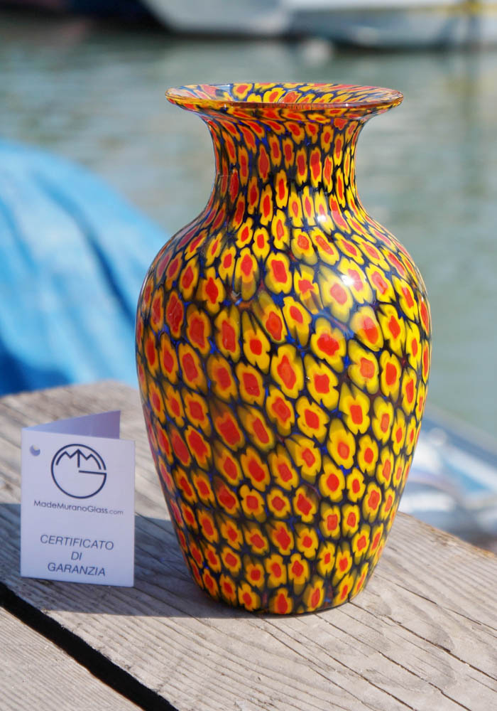 Glass Vase Jolly With Murrina Millefiori Made Murano Glass