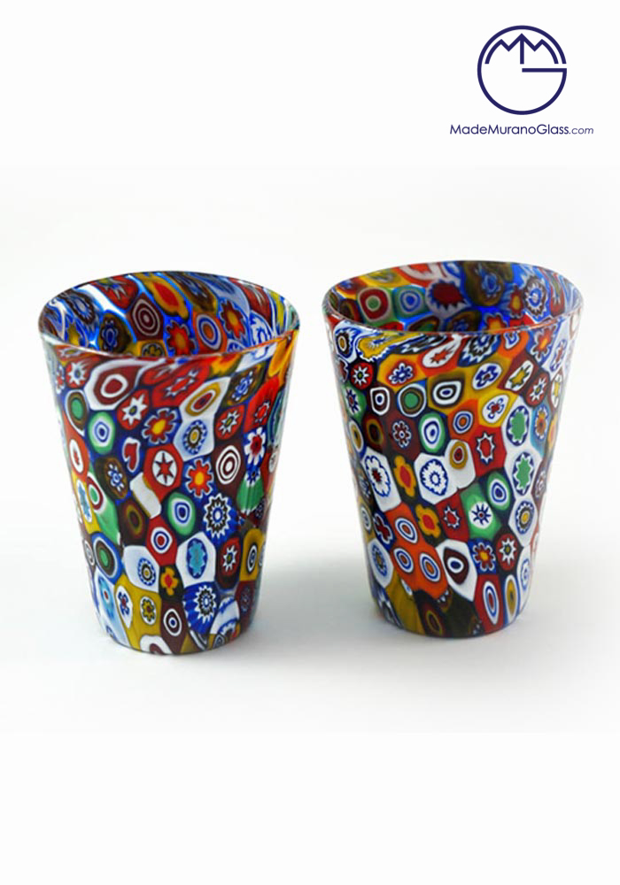 Set Of 2 Murano Drinking Glasses Sakè With Murrina - Made