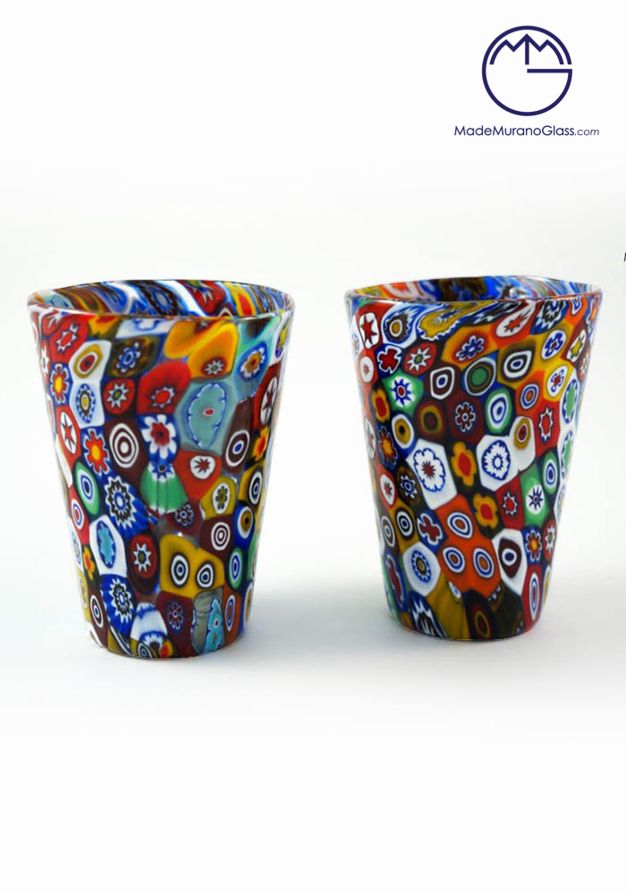 Set Of 2 Murano Drinking Glasses Sakè With Murrina - Made