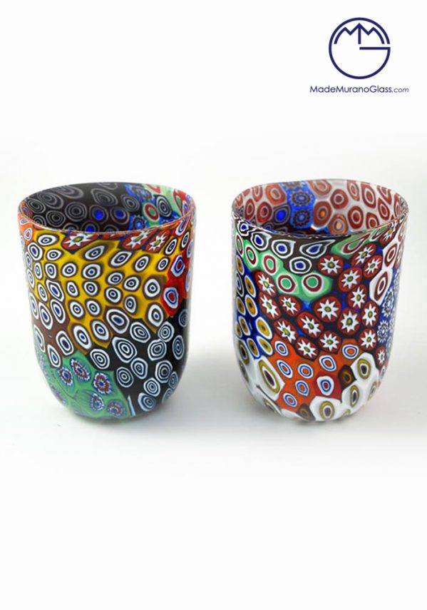 Set Of 2 Murano Drinking Glasses ”Patchwork” With Murrina - Murano Glass