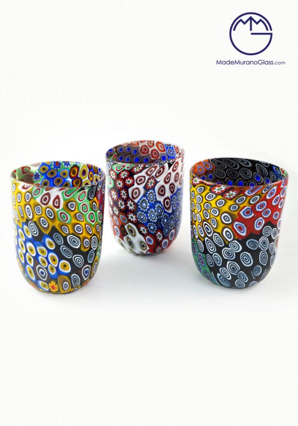 Set Of 3 Murano Drinking Glasses ”Patchwork” - Murano Glass
