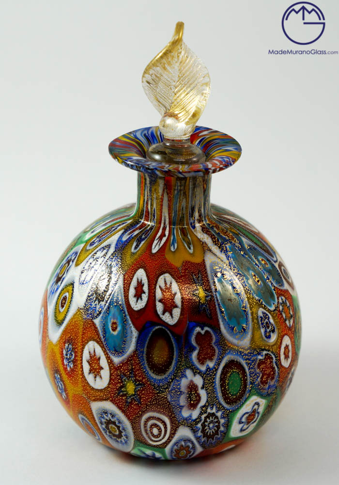 Bottle With Murrina Millefiori And Gold Leaf - Made Murano Glass