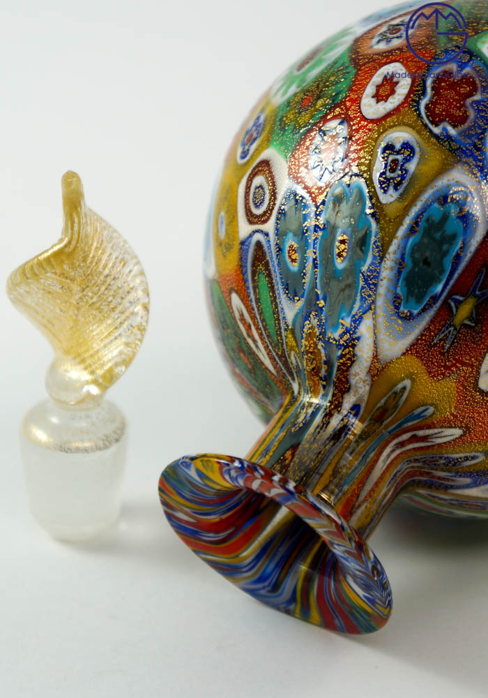 Bottle With Murrina Millefiori And Gold Leaf - Made Murano Glass