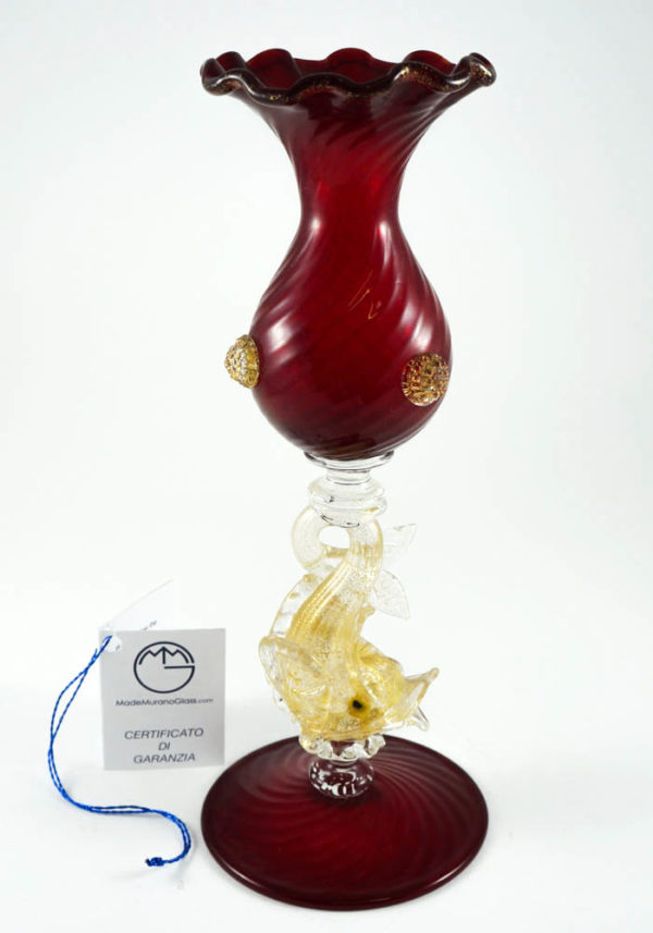 Candles Holder In Murano Glass With Gold 24 Carats - Murano Art