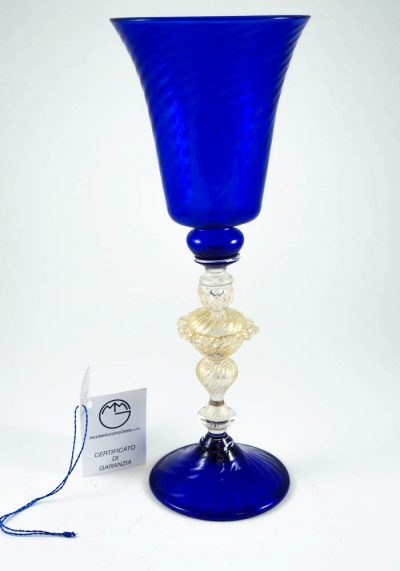 Venetian Glass Blue Goblet With Gold 24 Carats – Murano Art Glass