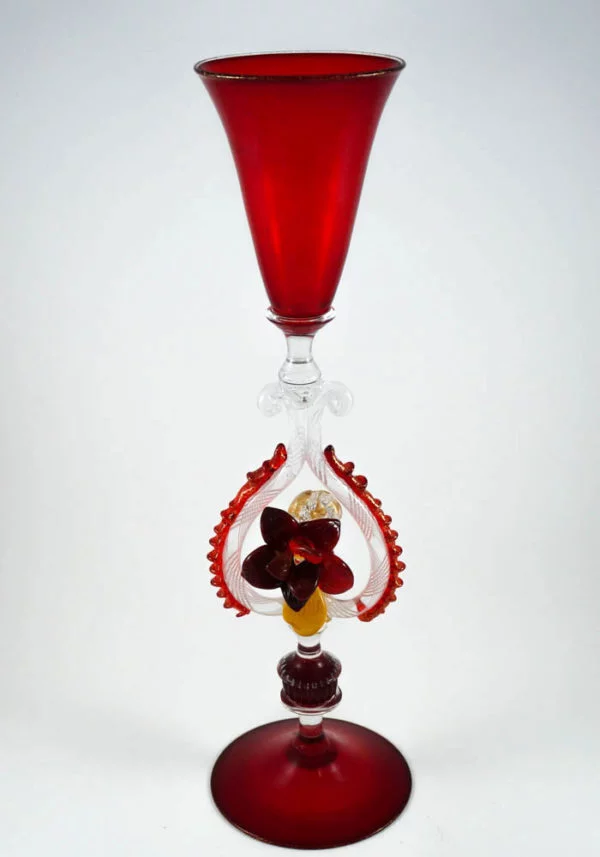 Venetian Glass Big Goblet With “Zanfrico” - Murano Art