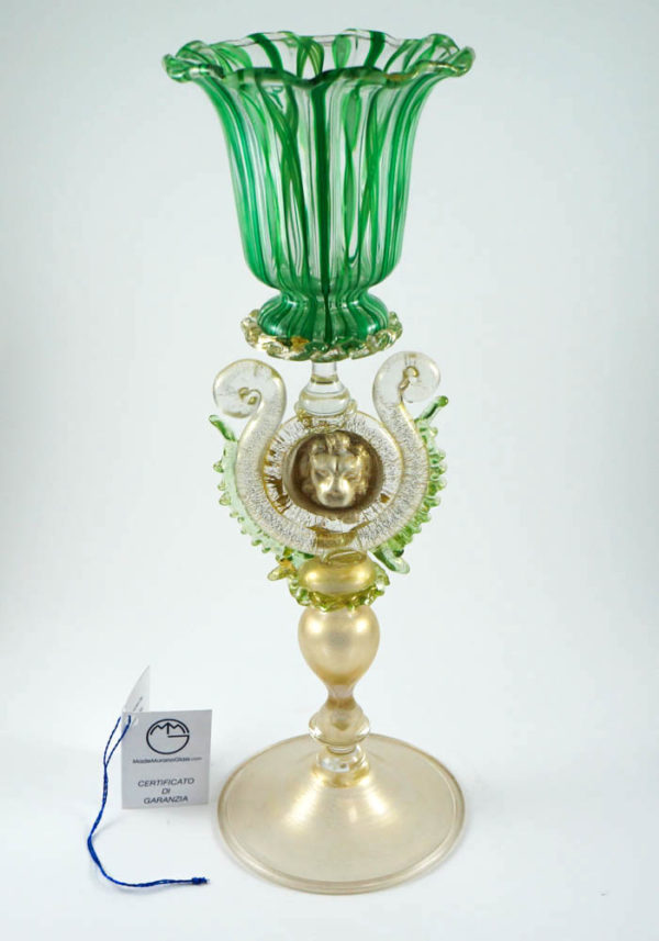 Exclusive Venetian Glass Big Goblet With “ZANFIRICO” And Gold