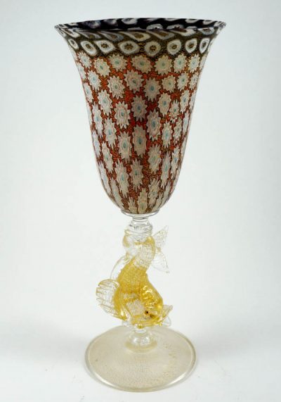 Venetian Glass Goblet With Murrina And Gold – Murano Wine Glasses