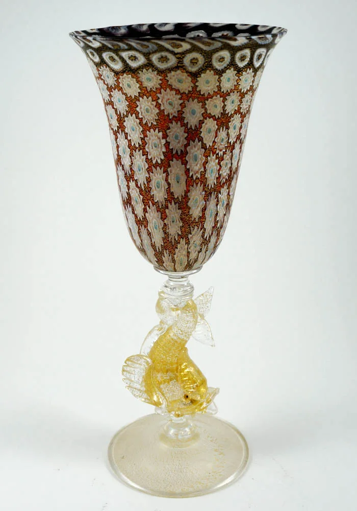 Venetian Glass Goblet With Murrina And Gold - Murano Wine Glasses