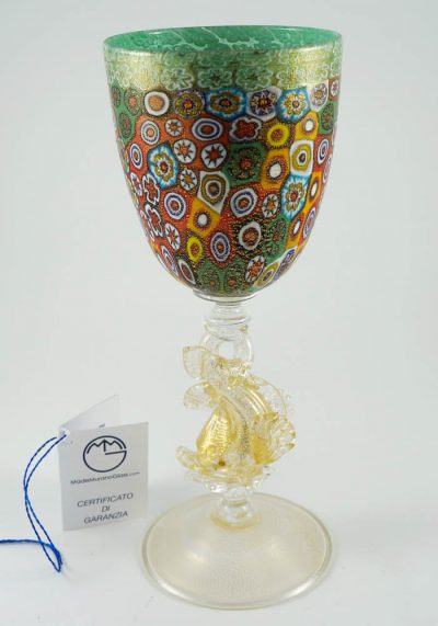 Venetian Glass Goblet With Murrina And Gold – Murano Art Glass