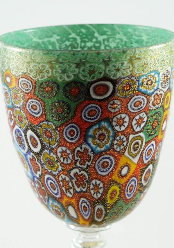 Venetian Glass Goblet With Murrina And Gold - Murano Art Glass