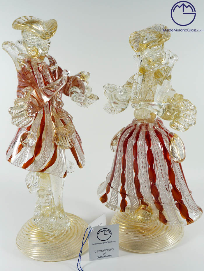 Murano Glass Figurines – Dancers With “ZANFIRICO“ And Gold 24 Carats