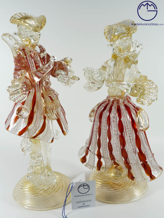 Murano Glass Figurines Dancers With “ZANFIRICO“ And Gold 24 Carats