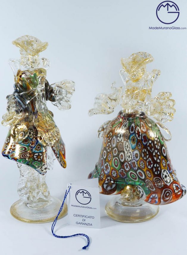 Murano Glass Figurines Dancers With Murrina And Gold 24 Carats Made