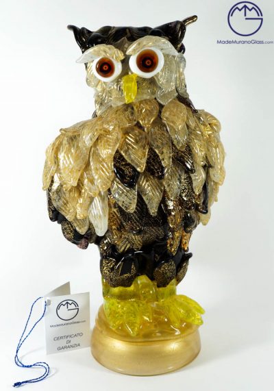 Murano Glass Birds – Owl With Gold Leaf 24 Carats – Venetian Glass