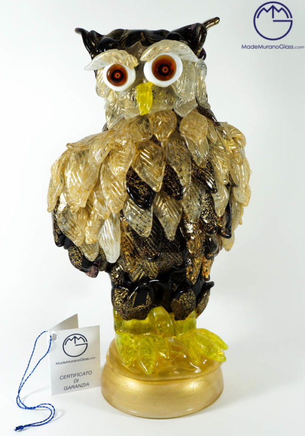 Murano Glass Birds - Owl With Gold Leaf 24 Carats - Venetian Glass
