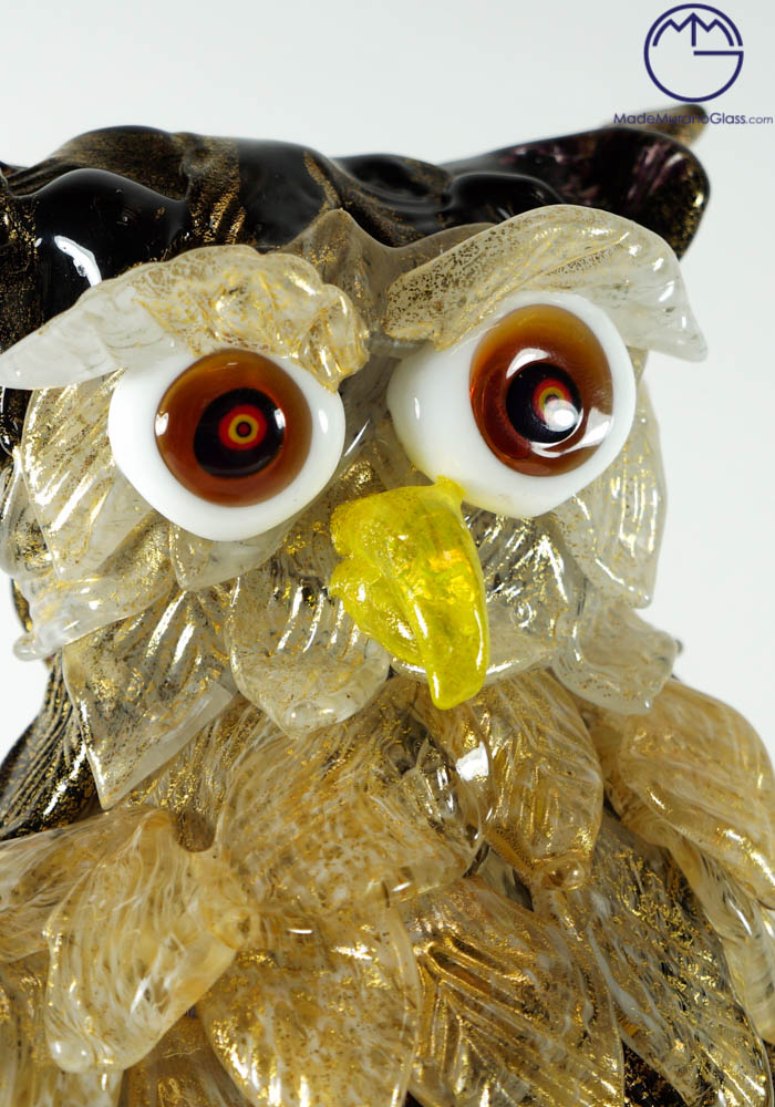 Murano Glass Birds - Owl With Gold Leaf 24 Carats - Venetian Glass